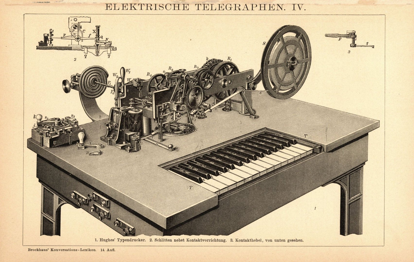 Elektrische Telegraphen III-IV. Buchillustration (Stich) von 1897