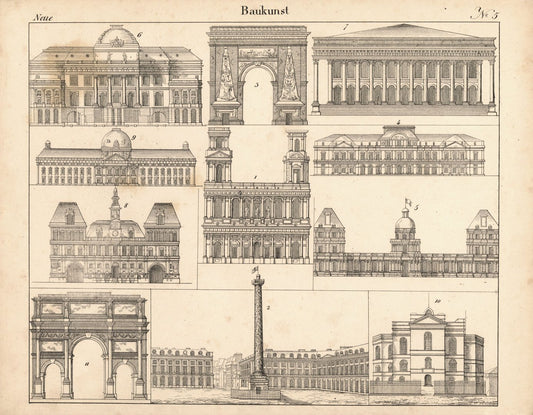 Neue Baukunst. Nr. 5. Lithografiertes Blatt von 1830.