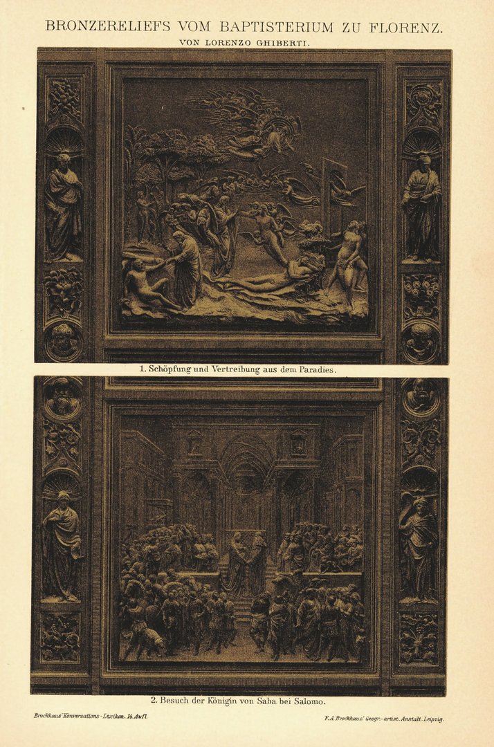 Bronzerelief vom Baptisterium zu Florenz. Lithografie von 1920