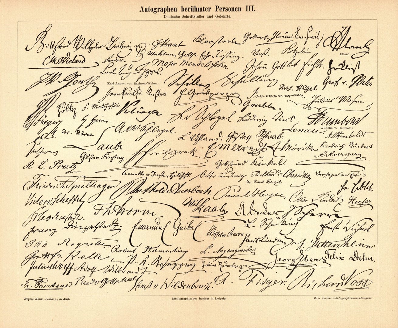 Autographen berühmter Personen III-IV. Buchillustration (Stich) von 1893