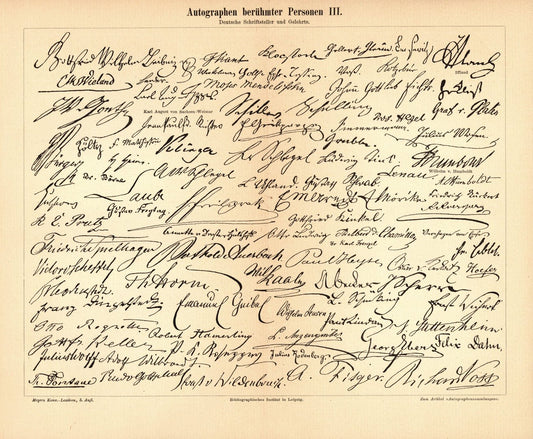 Autographen berühmter Personen III-IV. Buchillustration (Stich) von 1893