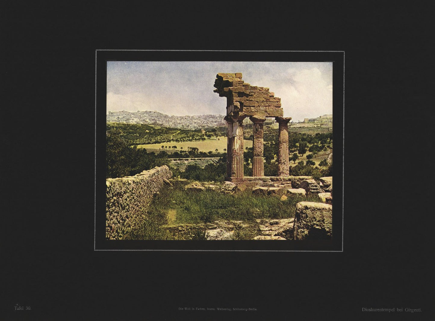 Dioskurentempel bei Girgenti, Agrigent, Farbenphotographie von 1910.
