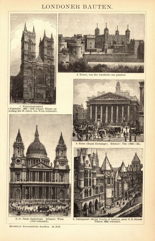 Londoner Bauten. Buchillustration (Stich) von 1897