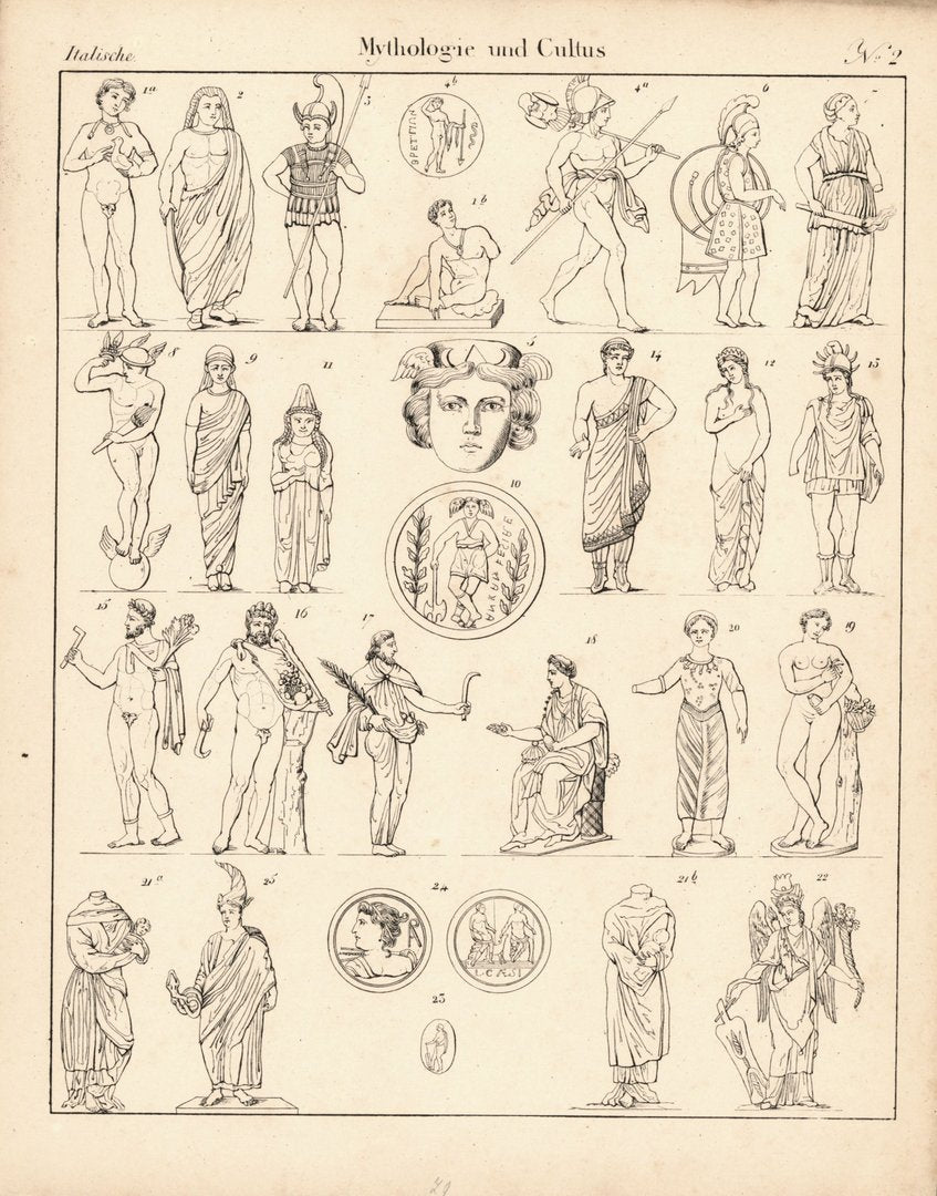 Mythos und Cultus, Italienisch Nr.2 . Lithografiertes Blatt von 1830.