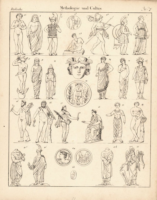 Mythos und Cultus, Italienisch Nr.2 . Lithografiertes Blatt von 1830.