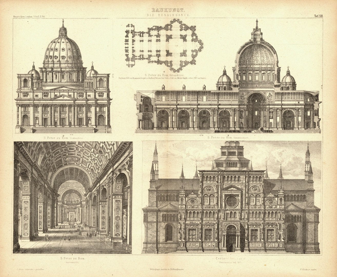 Baukunst, Die Renaissance. Buchillustration (Stich) von 1874