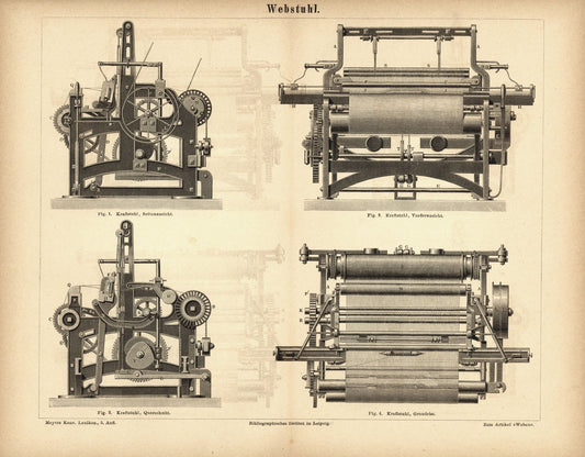 Webstuhl. Buchillustration (Stich) von 1878