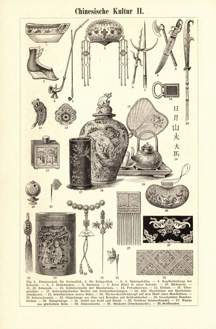 Chinesische Kultur. Buchillustration (Stich) von 1895