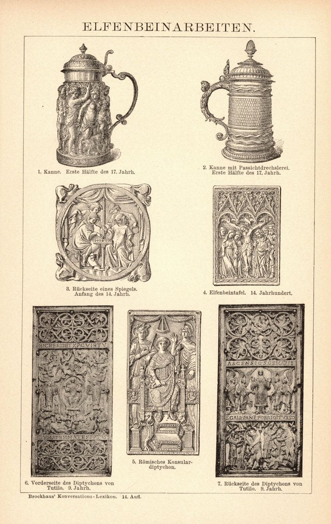 Elfenbeinarbeiten. Buchillustration (Stich) von 1897