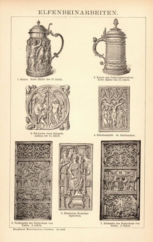 Elfenbeinarbeiten. Buchillustration (Stich) von 1897