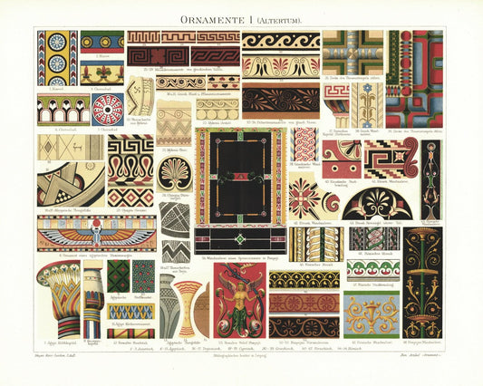 Ornamente, Altertum. Lithografie von 1896