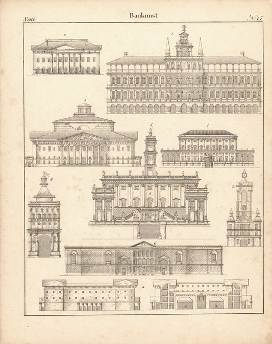 Neue Baukunst. Nr. 15. Lithografiertes Blatt von 1830.