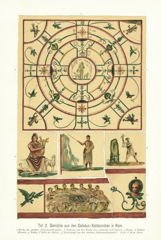 Gemälde aus den Calixtus-Katakomben in Rom. Lithografie von 1905