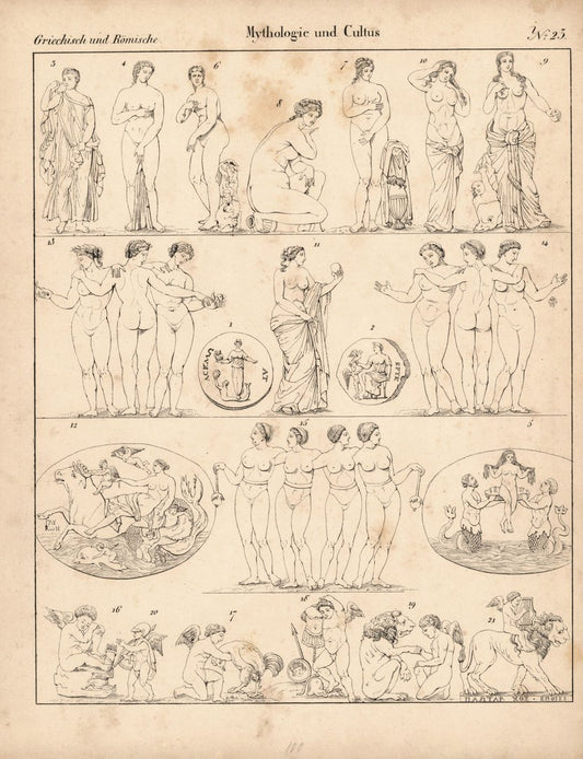 Mythologie und Cultus Nr.23 . Griechisch und Römisch. Lithografiertes Blatt von 1830.