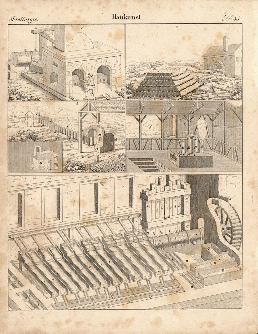 Metallurgie, Baukunst. Nr. 35. Lithografiertes Blatt von 1830.