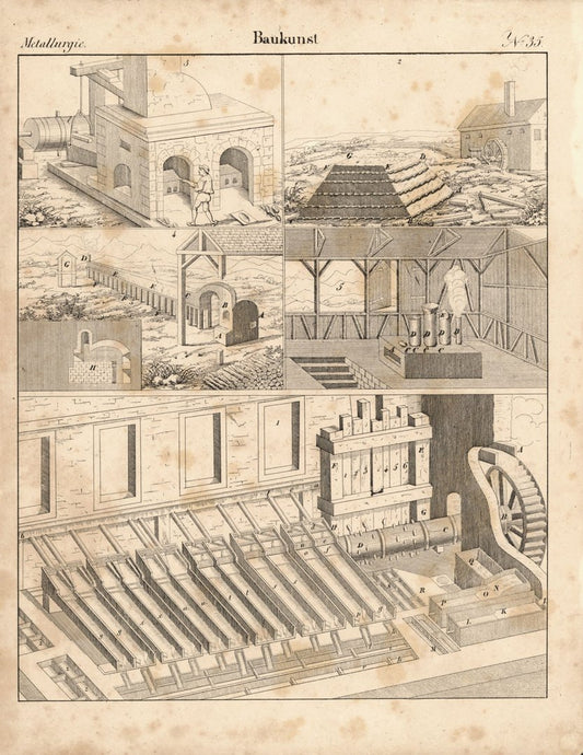 Metallurgie, Baukunst. Nr. 35. Lithografiertes Blatt von 1830.