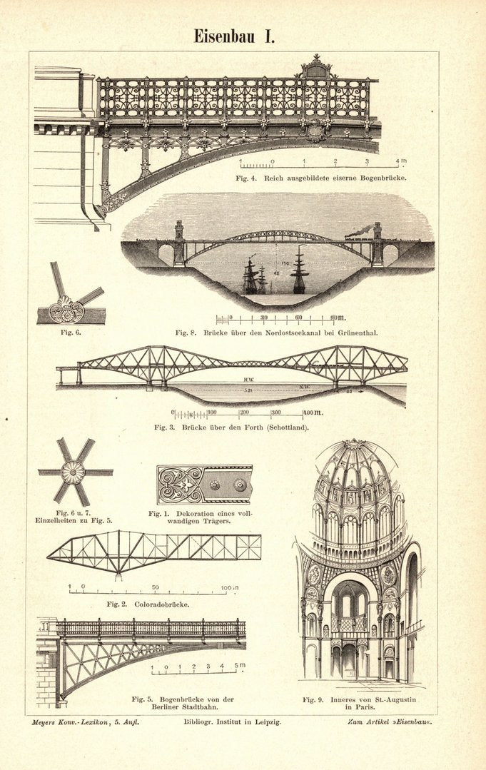 Eisenbau. Buchillustration (Stich) von 1895