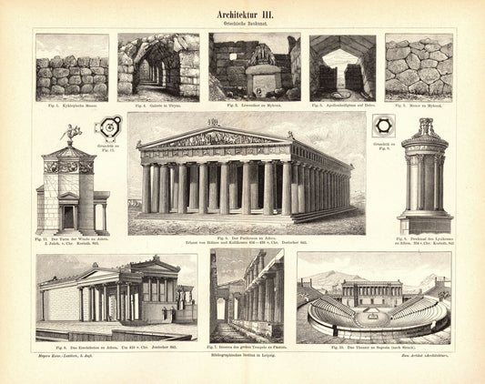 Architektur III, Griechische Baukunst.  Buchillustration (Stich) von 1893