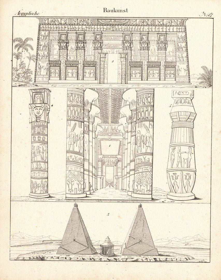 Ägyptische Baukunst, Völkerkunde Nr. 8. Lithografiertes Blatt von 1830.