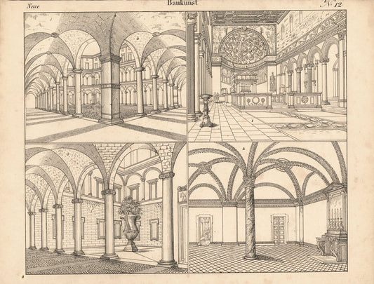 Neue Baukunst. Nr. 12. Lithografiertes Blatt von 1830.
