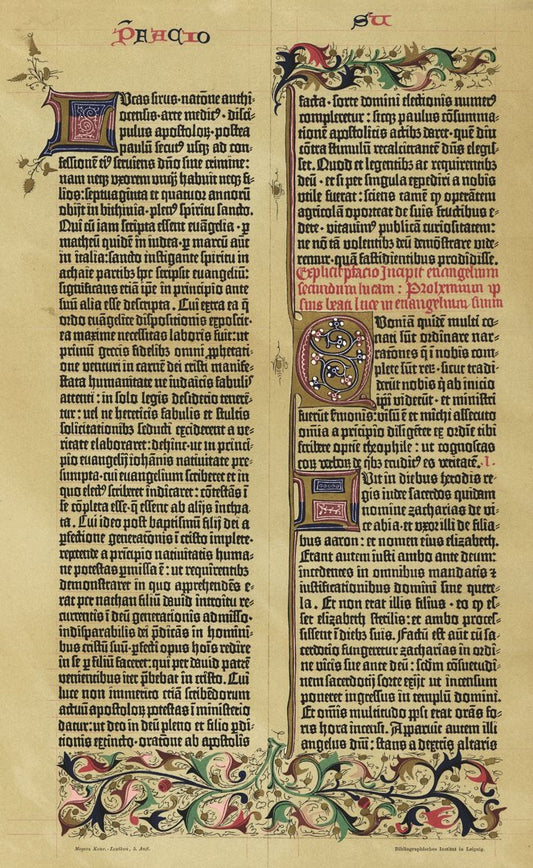 Faksimile Gutenbergs 42 zeiliger lateinischer Bibel (um 1455). Lithografie von 1894