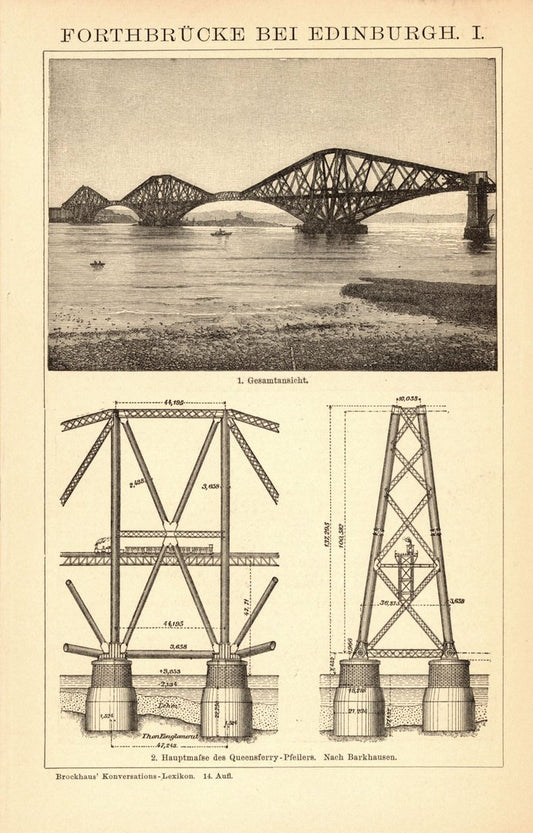 Forthbrücke bei Edinburg. Buchillustration (Stich) von 1897