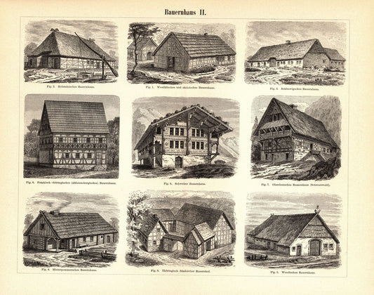 Bauernhaus. Buchillustration (Stich) von 1893