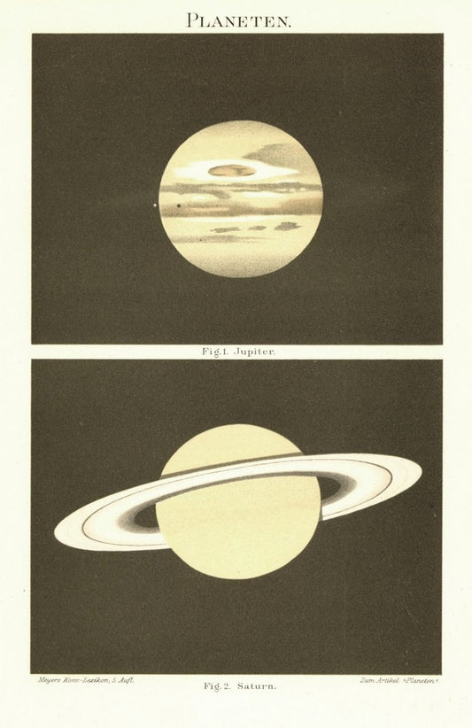 Planeten, Jupiter und Saturn. Lithografie von 1896