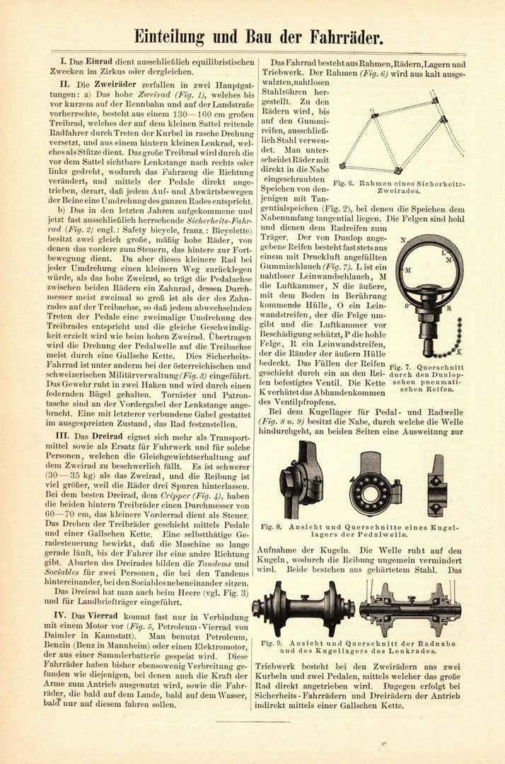 Fahrräder. Buchillustration (Stich) von 1895