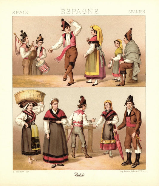 Spanien. Kleidung aus Galizien . Lithografie von 1888. (T476)