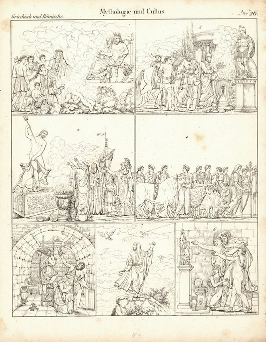 Mythologie und Cultus Nr.26 . Griechisch und Römisch. Lithografiertes Blatt von 1830.