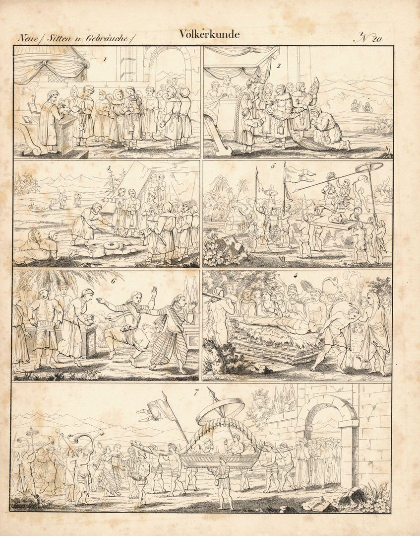 Kaukasische Stämme, Sitten, Gebräuche, Völkerkunde Nr. 20. Lithografiertes Blatt von 1830.