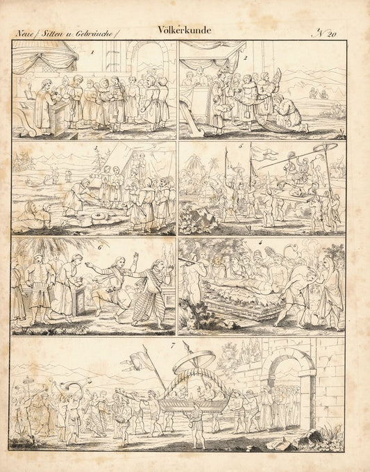 Kaukasische Stämme, Sitten, Gebräuche, Völkerkunde Nr. 20. Lithografiertes Blatt von 1830.