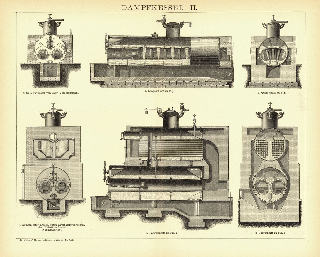 Dampfkessel I-III. Buchillustration (Stich) von 1894