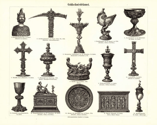 Goldschmiedekunst. Buchillustration (Stich) von 1894