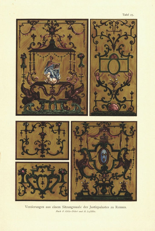 Verzierungen a. e. Sitzungssaal des Justizpalastes zu Rennes. Lithografie von 1905