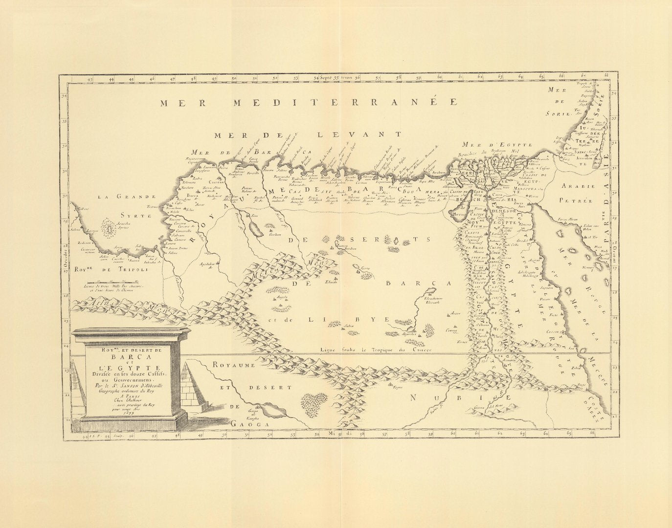 Libyen (1688). Limitierter Nachdruck von 1968. Royme, et desert de Barca et l'Egypte Divisee en ses