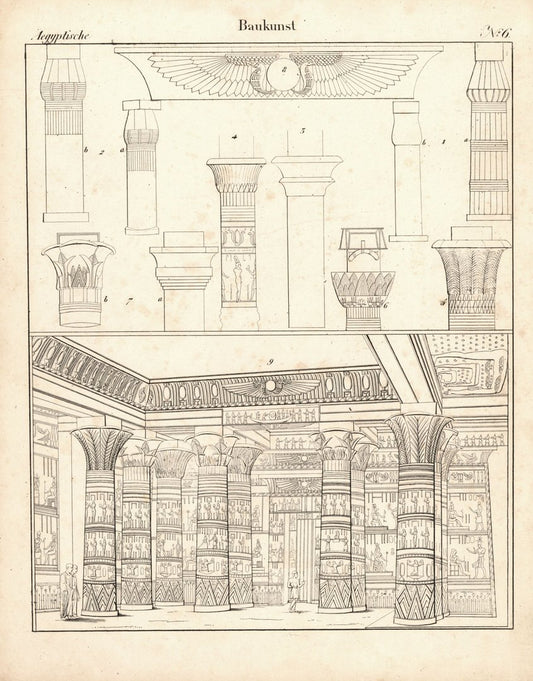 Ägyptische Baukunst Nr. 6. Lithografiertes Blatt von 1830.