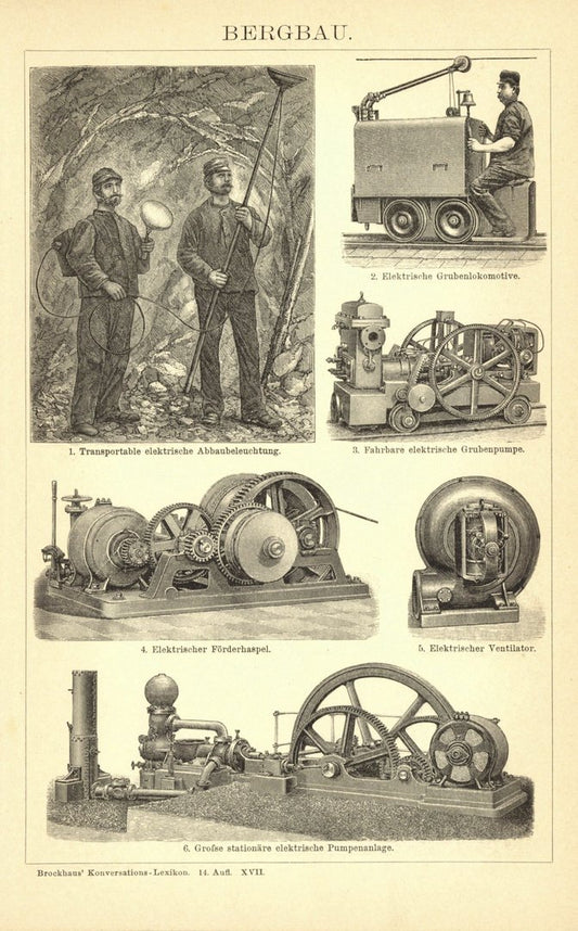 Bergbau. Buchillustration (Stich) von 1897