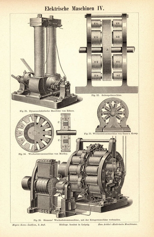 Elektrische Maschinen IV-V. Buchillustration (Stich) von 1895