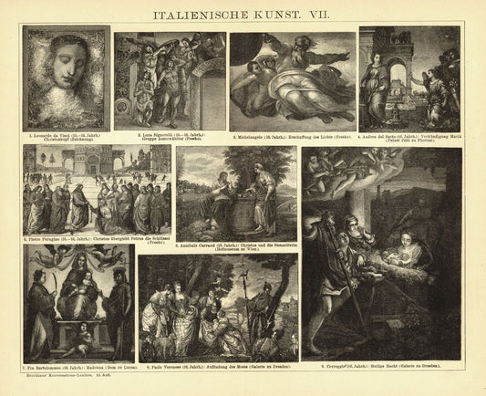 Italienische Kunst VI-VIII. Buchillustration (Stich) von 1894