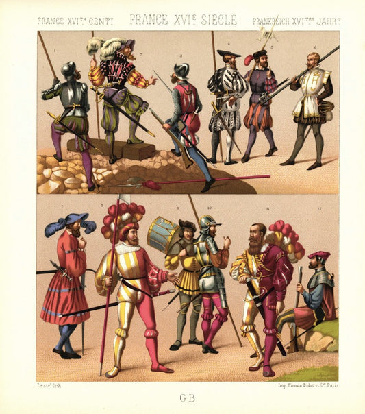 Frankreich. Königsgarde, Schweizer Garde, Infanterie, 16. Jhd. Lithografie von 1888. (T256)