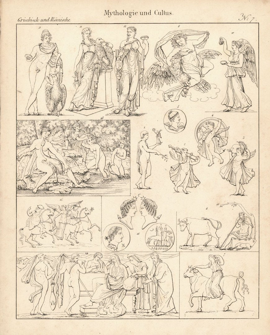 Mythologie und Cultus Nr.7 . Griechisch und Römisch. Lithografiertes Blatt von 1830.