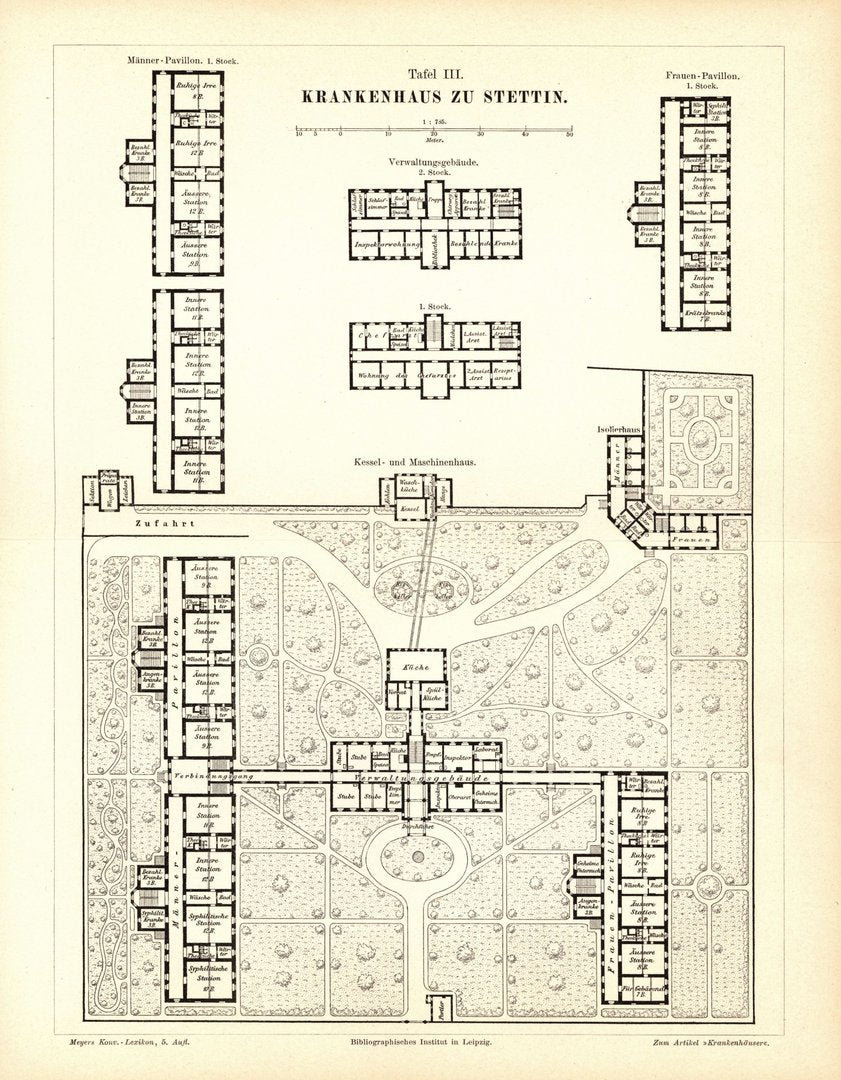 Krankenhaus zu Stettin. Buchillustration (Stich) von 1896