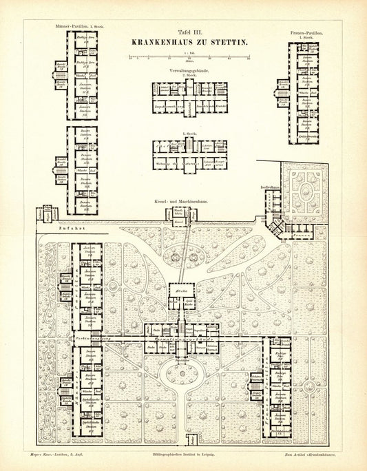 Krankenhaus zu Stettin. Buchillustration (Stich) von 1896