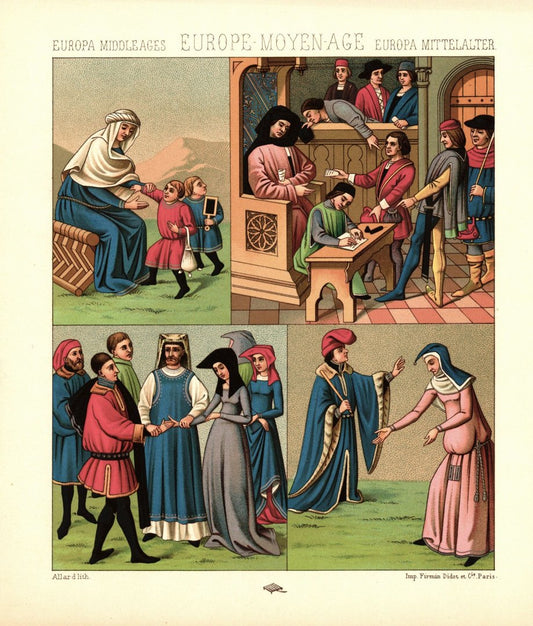 Frankreich.2. Hälfte des 15. Jhd. zivile Kleidung, Gerichtsszenen. Lithografie von 1888. (T215)