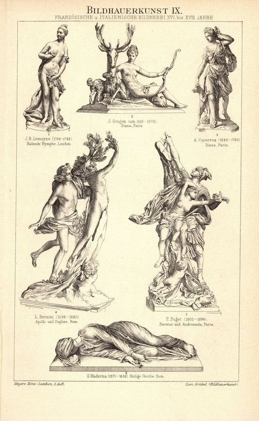 Bildhauerkunst IX-X. Deutsche, Französische, Italienische Bildnerei. Buchillustration von 1893