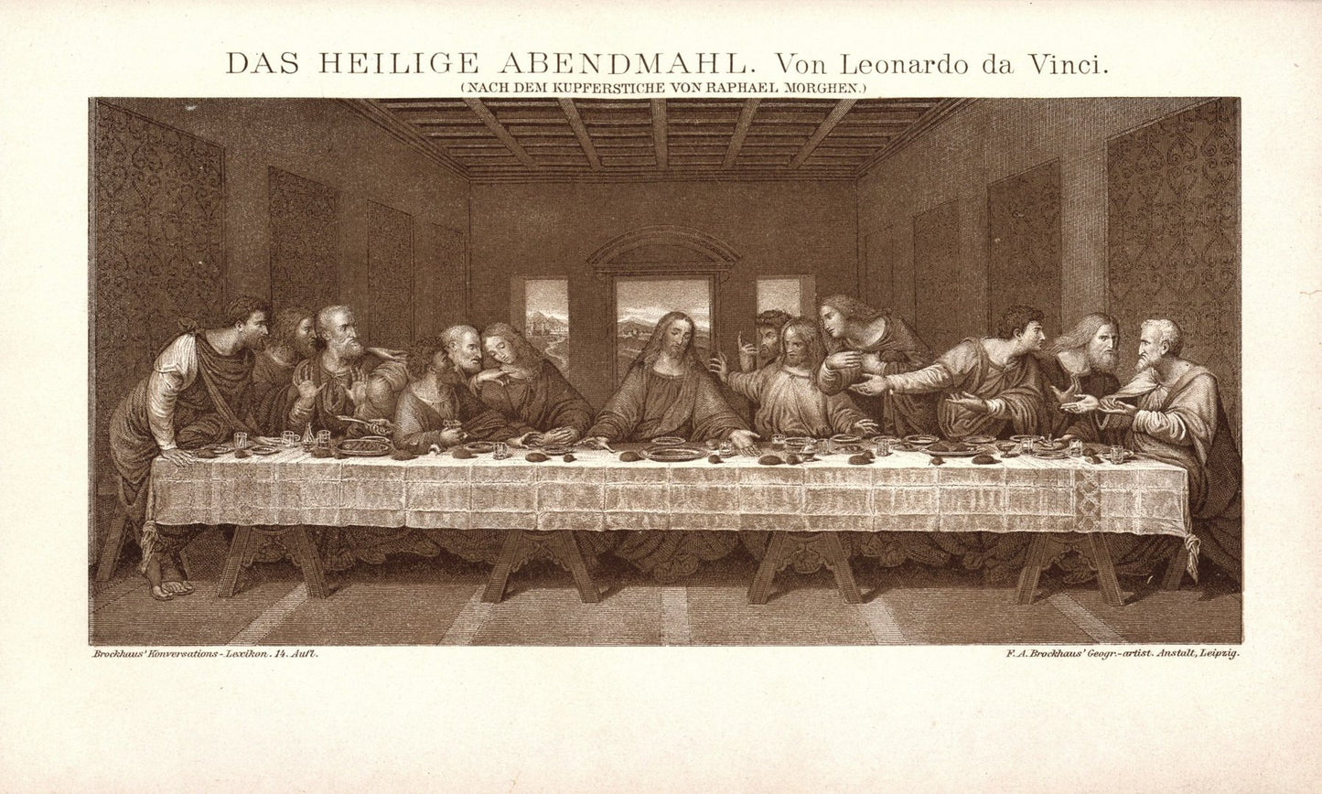 Das Heilige Abendmahl, da Vinci. Buchillustration (Stich) von 1897